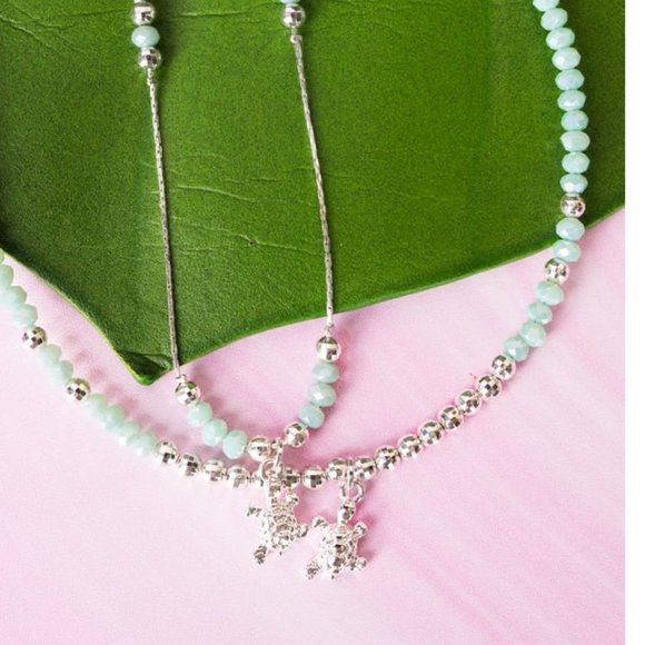 One Blessed Nana Jewelry - NWT  BOUTIQUE   MINT GREEN LAYERED SILVER TONE TURTLE NECKLACE